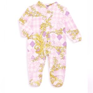 Neatly used Versace Baby's Baroque & Argyle Print Jersey-Knit Footie